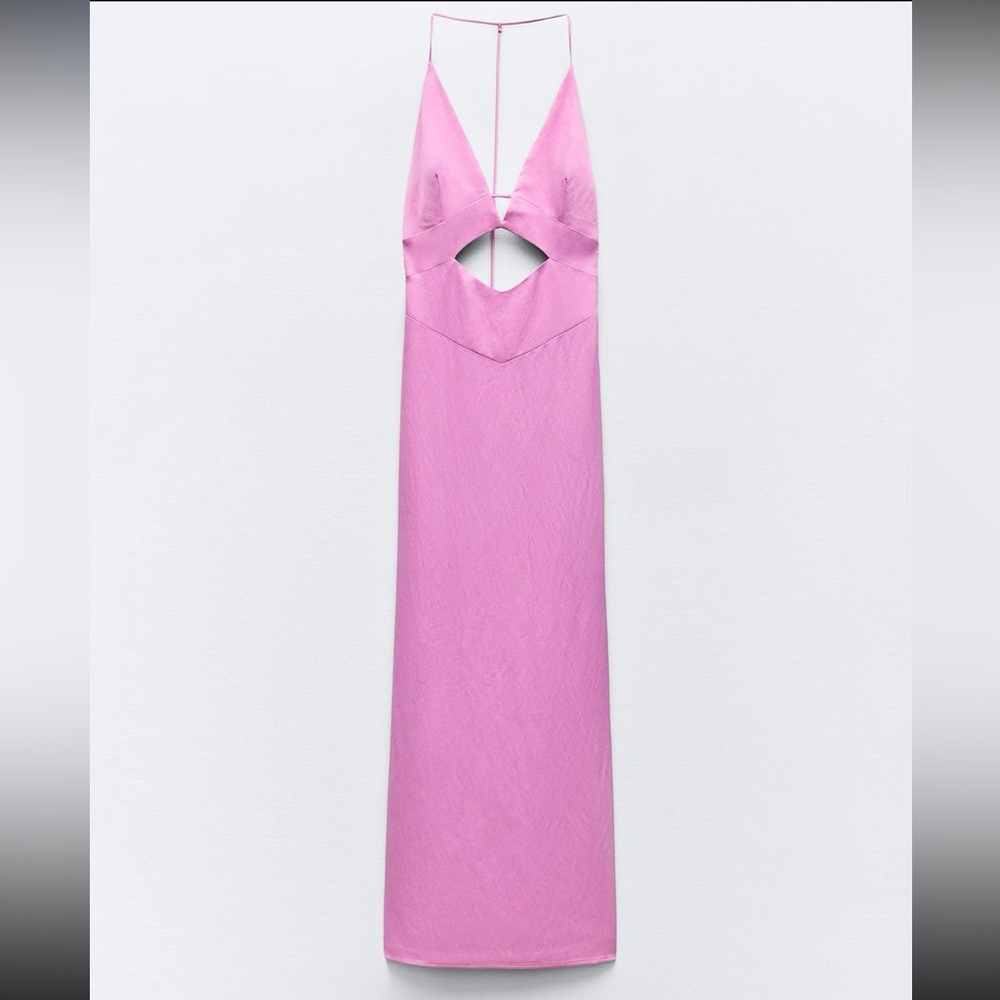 Zara Satin Effect Cut Out Dress. Color: Chalk Pink. Size: M.